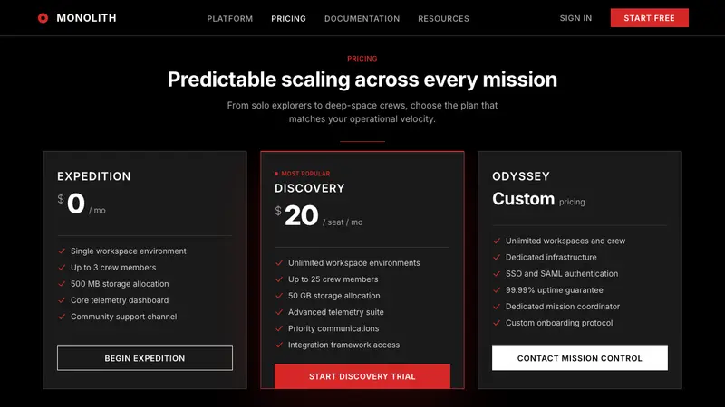 2001 — A Space Odyssey — Web · pricing