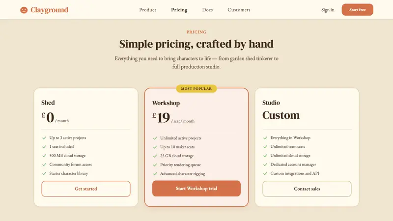 Aardman Claymation — Web · pricing