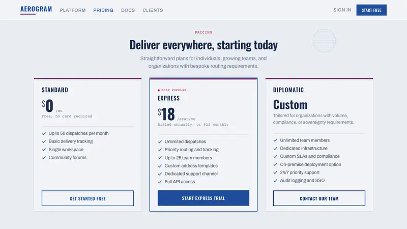 Par Avion Air Mail — Web · pricing