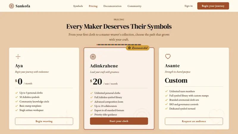 Akan Adinkra (Ghana) — Web · pricing