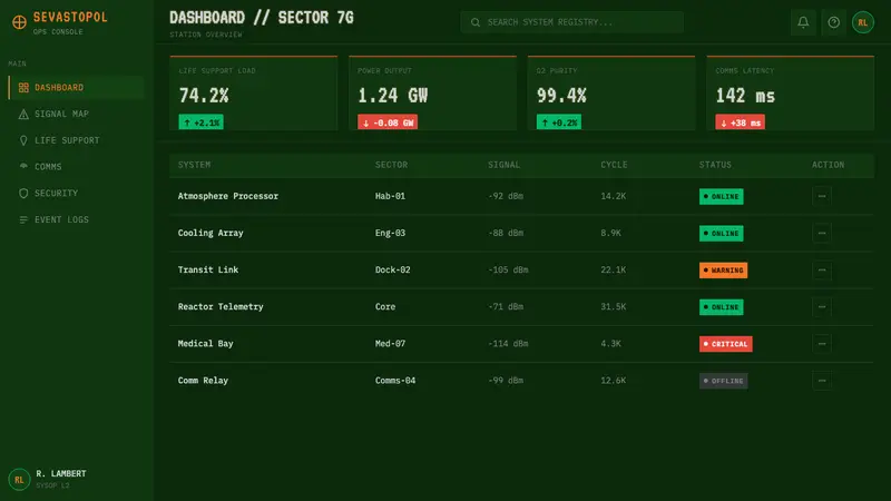 Alien: Isolation (Sevastopol) — Web · dashboard