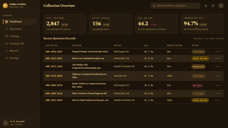 Amber Inclusion Specimen — Web · dashboard