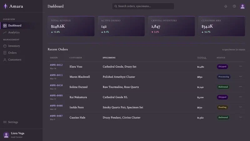 Amethyst Geode — Web · dashboard