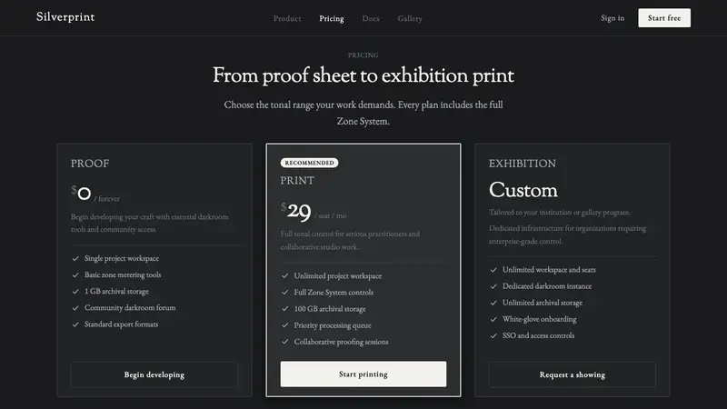 Ansel Adams Zone System — Web · pricing