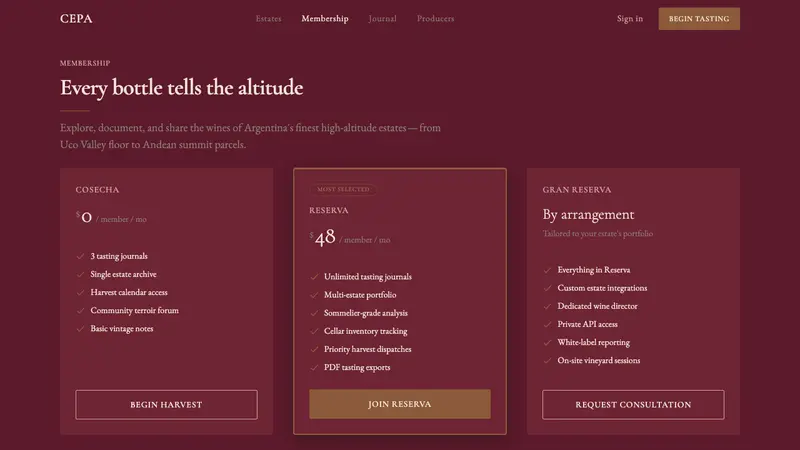 Argentine Malbec Wine — Web · pricing