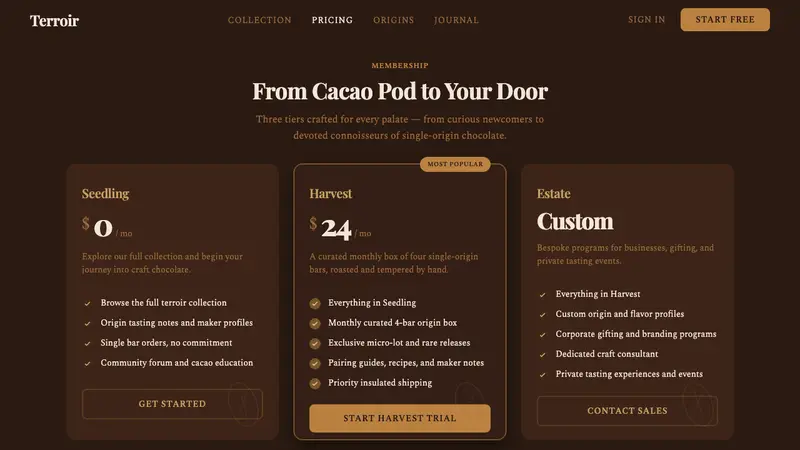 Bean-to-Bar Chocolate — Web · pricing