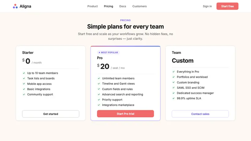 Asana — Web · pricing