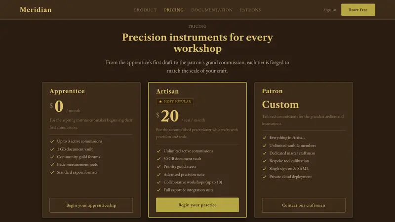 Brass Orrery — Web · pricing