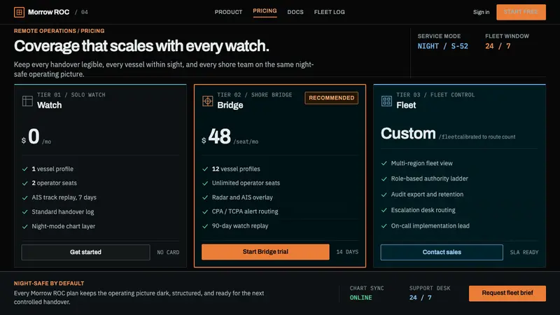 Autonomous Cargo Ship Bridge — Web · pricing