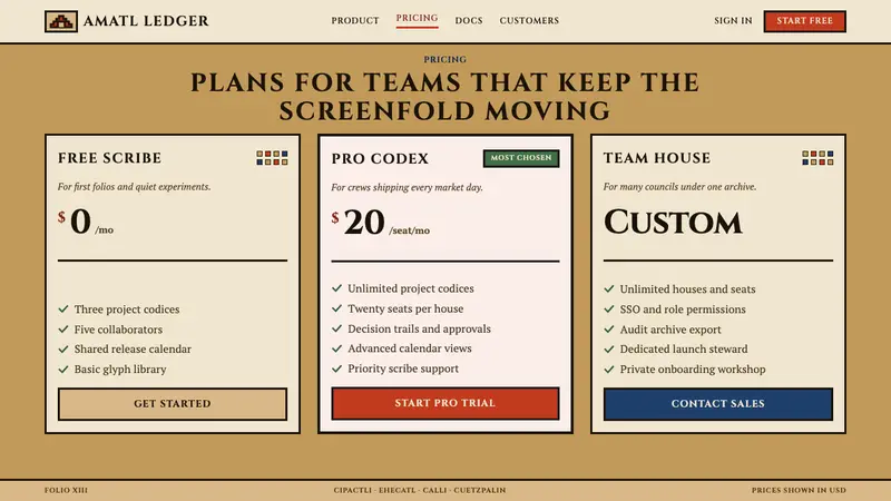 Aztec Codex — Web · pricing