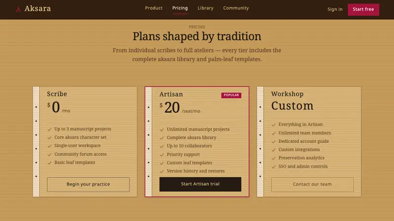 Balinese Lontar — Web · pricing