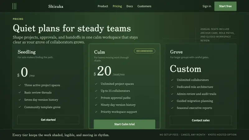 Bamboo Grove — Web · pricing