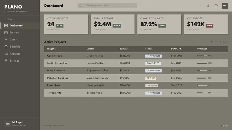Barragán Render in Gray — Web · dashboard