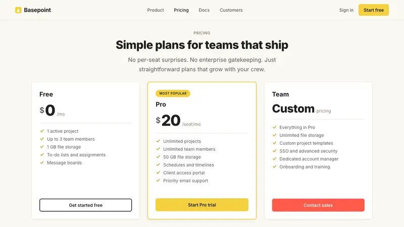 Basecamp / 37signals — Web · pricing