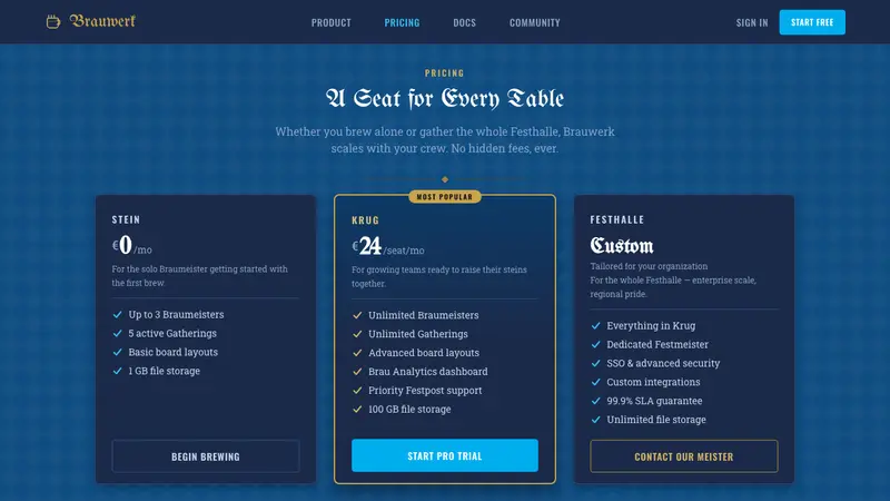 Bavarian Beer Hall — Web · pricing