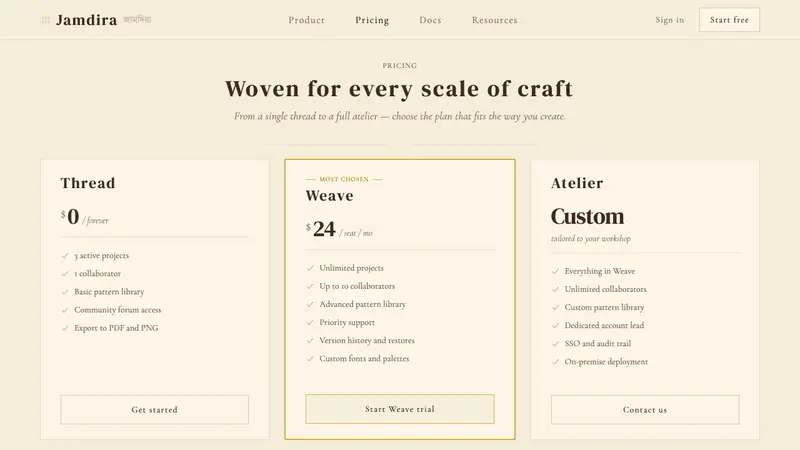 Bengali Jamdani Weaving — Web · pricing