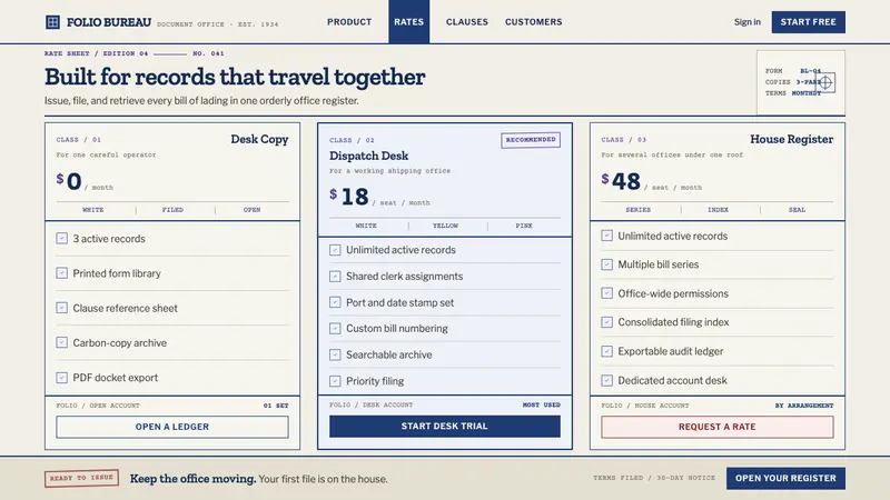 Bill of Lading — Web · pricing