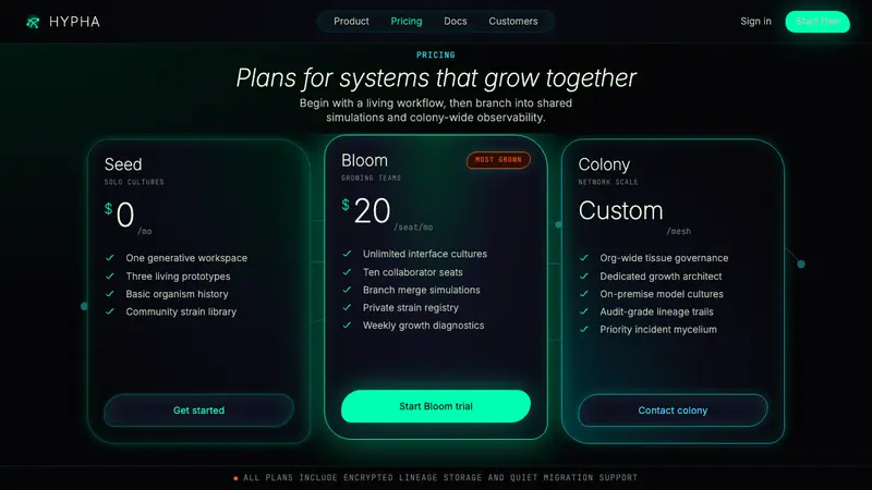 Bio-Organic Generative — Web · pricing