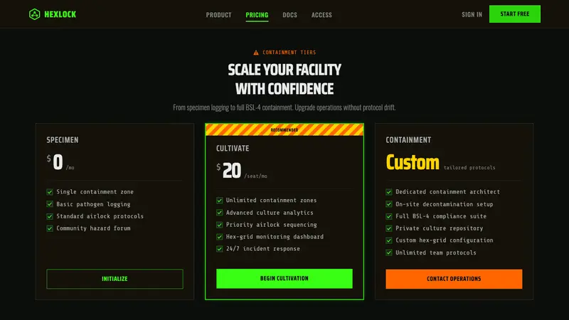 BSL-4 Biohazard Lab — Web · pricing