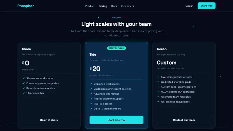 Bioluminescent Shore — Web · pricing