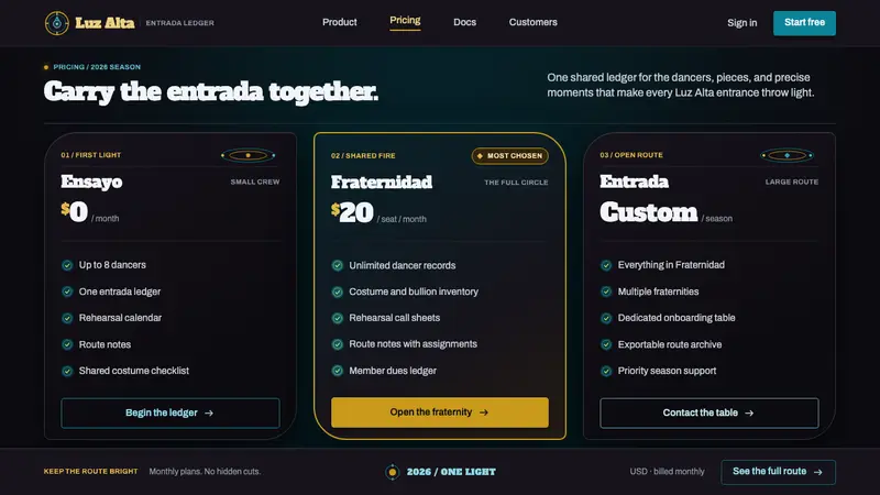 Diablada de Oruro — Web · pricing
