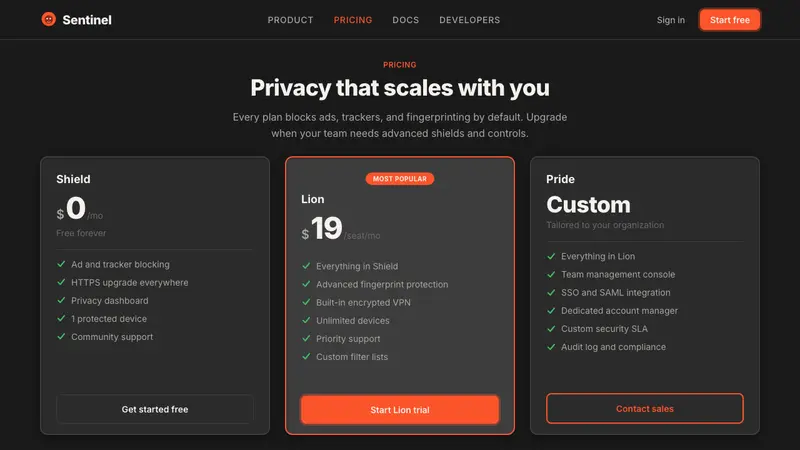 Brave Browser Lion Orange — Web · pricing