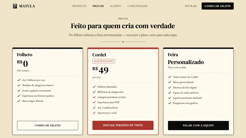 Brazilian Cordel (Northeast Folk Literature) — Web · pricing