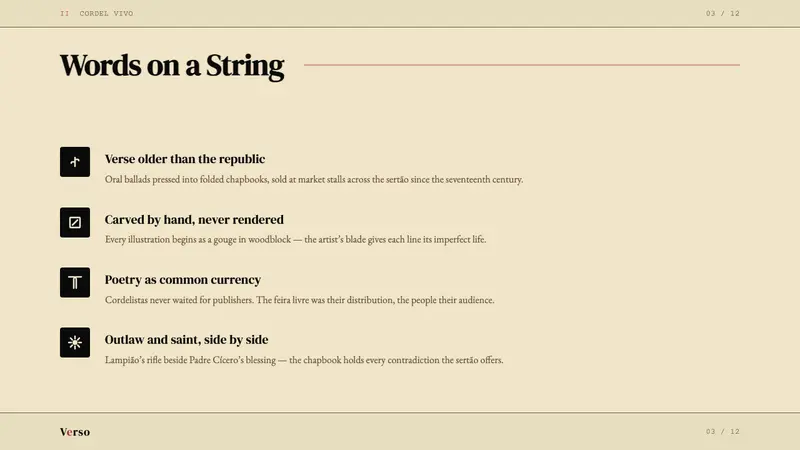 Brazilian Cordel (Northeast Folk Literature) — Slides · content