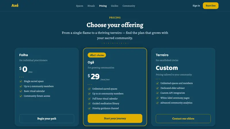 Candomblé Orixá — Web · pricing