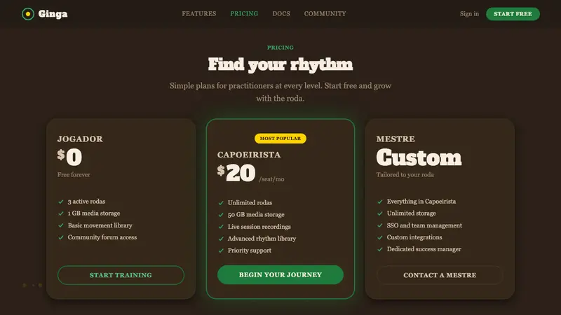 Capoeira Roda — Web · pricing