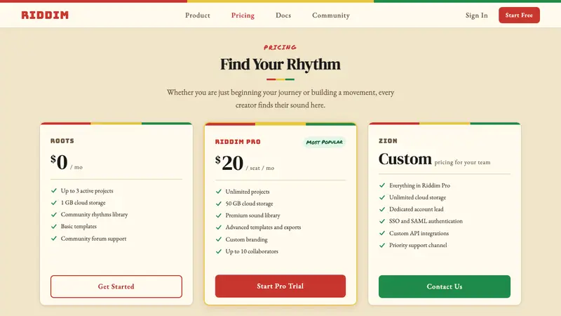 Caribbean Rastafarian (Jamaica) — Web · pricing
