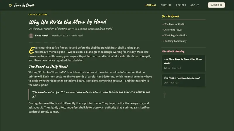 Chalkboard Cafe Menu (2010) — Web · article