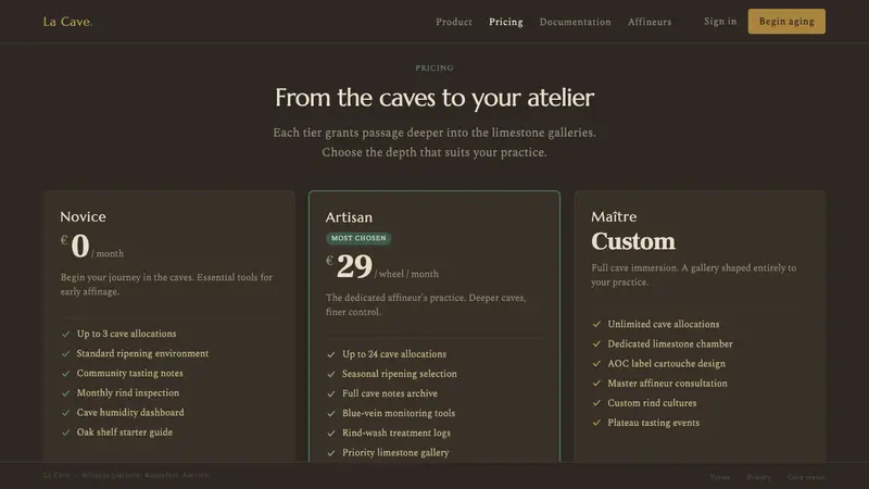 Cheese Affinage Cave — Web · pricing