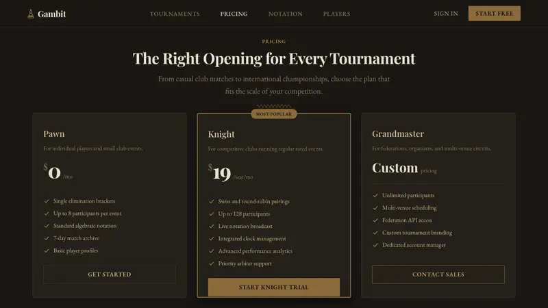 Chess Tournament — Web · pricing