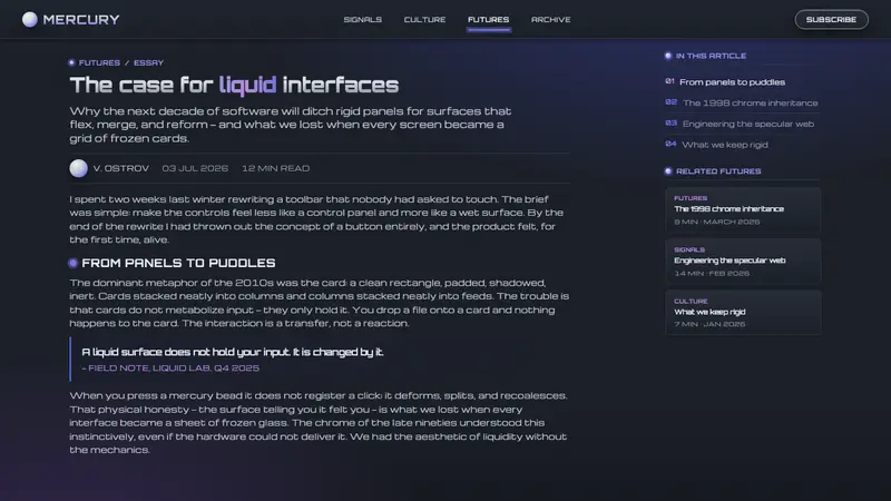 Liquid Chrome Y2K — Web · article