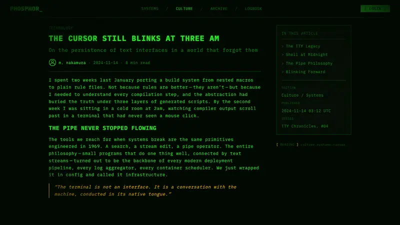 CLI Hacker Phosphor Green (1985) — Web · article