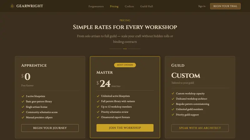 Clockpunk (da Vinci) — Web · pricing