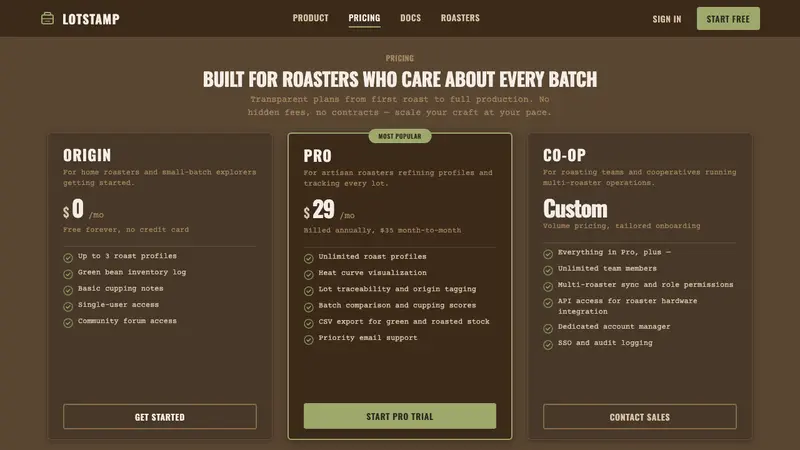 Coffee Roastery Burlap — Web · pricing