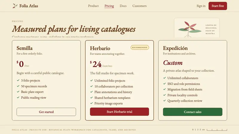 Colombian Botanical (Triana) — Web · pricing