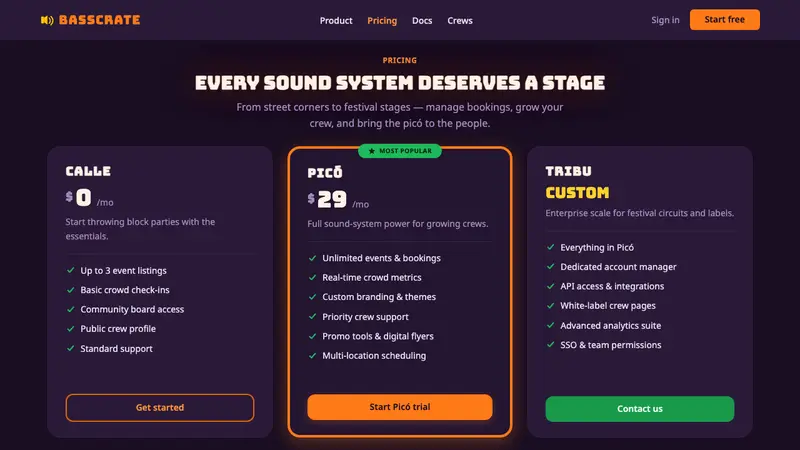 Champeta Picó Sound — Web · pricing