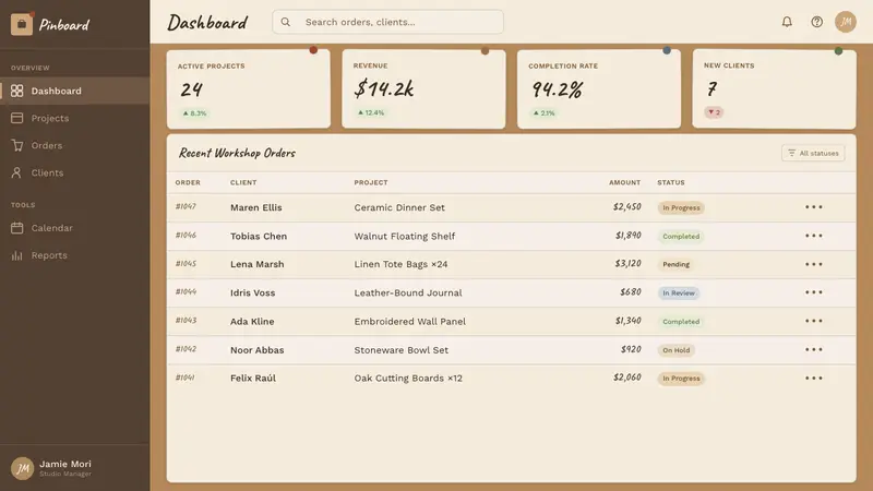 Cork Board Studio — Web · dashboard