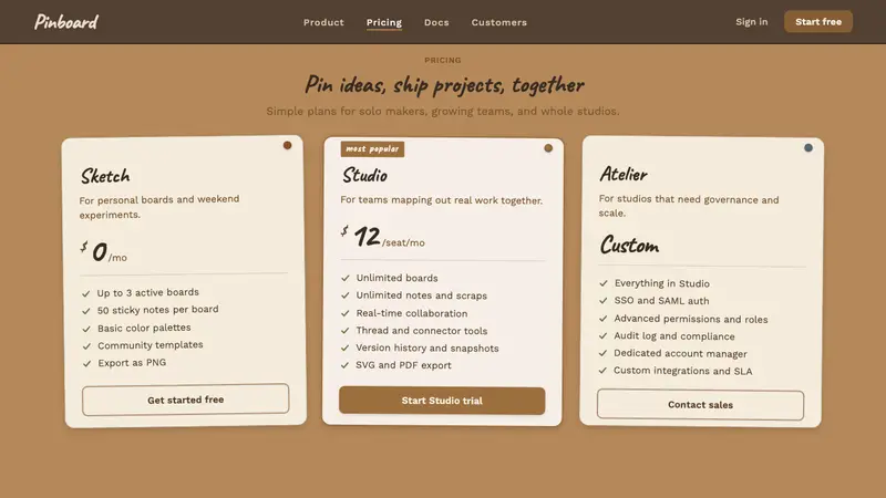 Cork Board Studio — Web · pricing