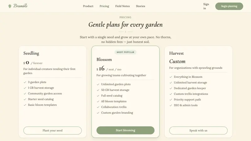 Cottagecore — Web · pricing