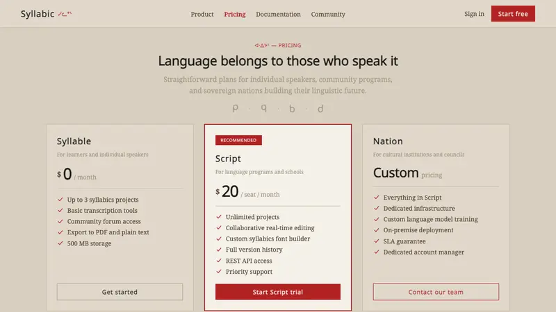 Cree Syllabics — Web · pricing