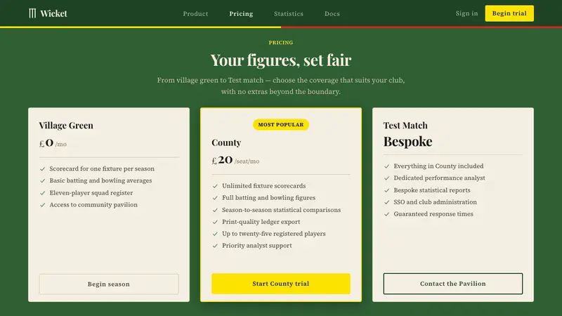 Cricket Test Scorecard — Web · pricing