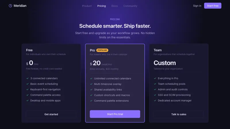 Cron Calendar — Web · pricing
