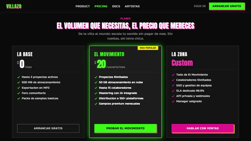 Cumbia Villera — Web · pricing