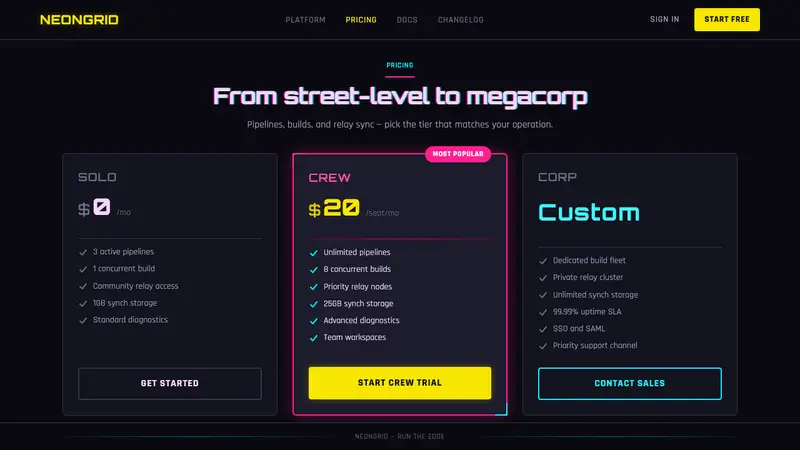 Edgerunners Neon — Web · pricing