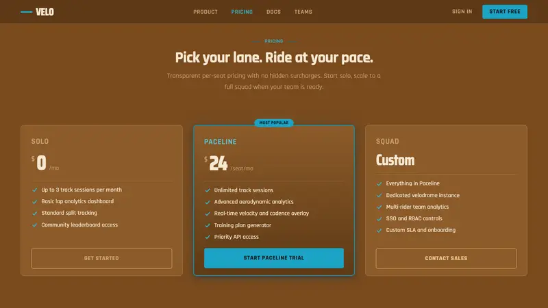 Velodrome Track — Web · pricing