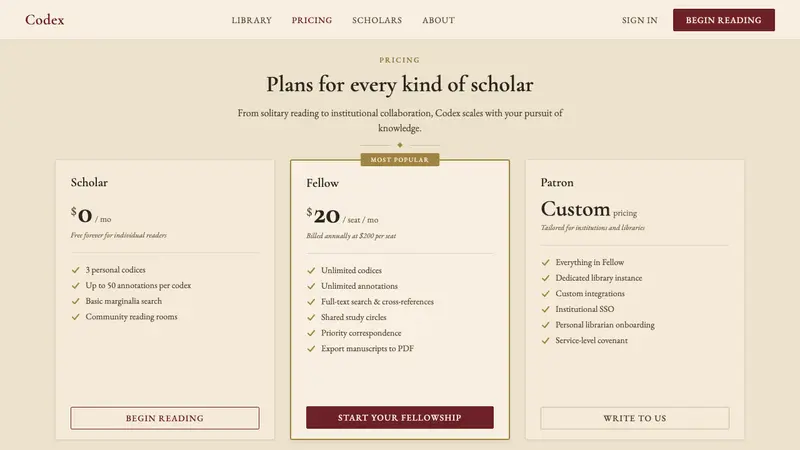 Dark Academia — Web · pricing